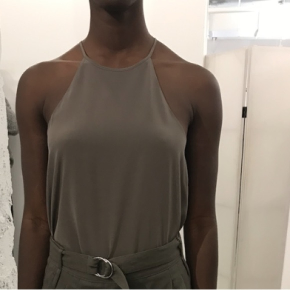 Tibi Eco Silk Halter Cami in Dark Stone